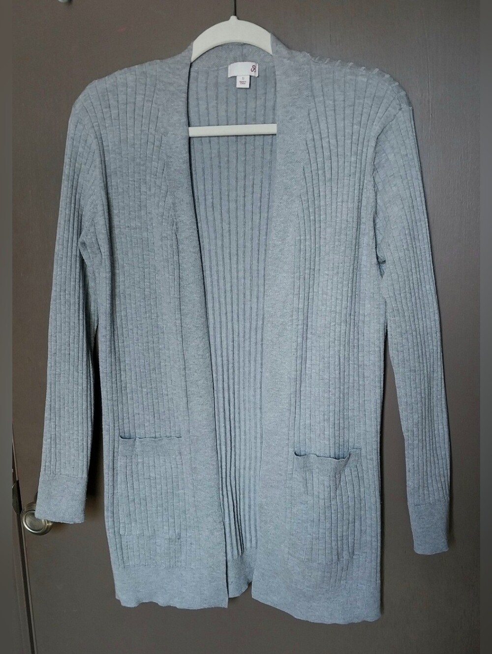 Light Gray Ribbed Open-Front Cardigan Sweater
